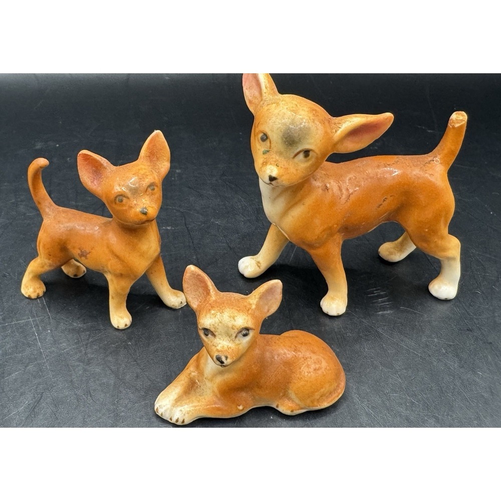 Lot Of 3 Vintage Ceramic Chihuahua Dogs Trinket Shelf Display Decor READ NOTES